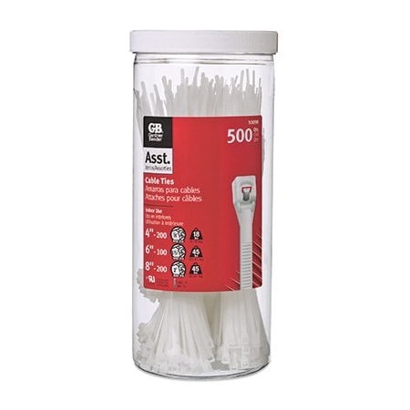 Ecm Industries Cable Tie, 4 in, 6 in, 8 in L, Natural, Nylon 6/6, 45 lb Strength 50098N